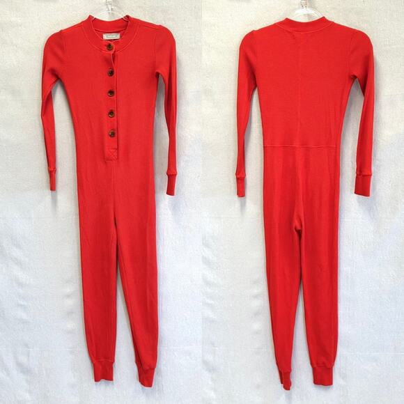 Everlane waffle knit henley onesie button up jumpsuit in currant size XXS - Picture 10 of 16